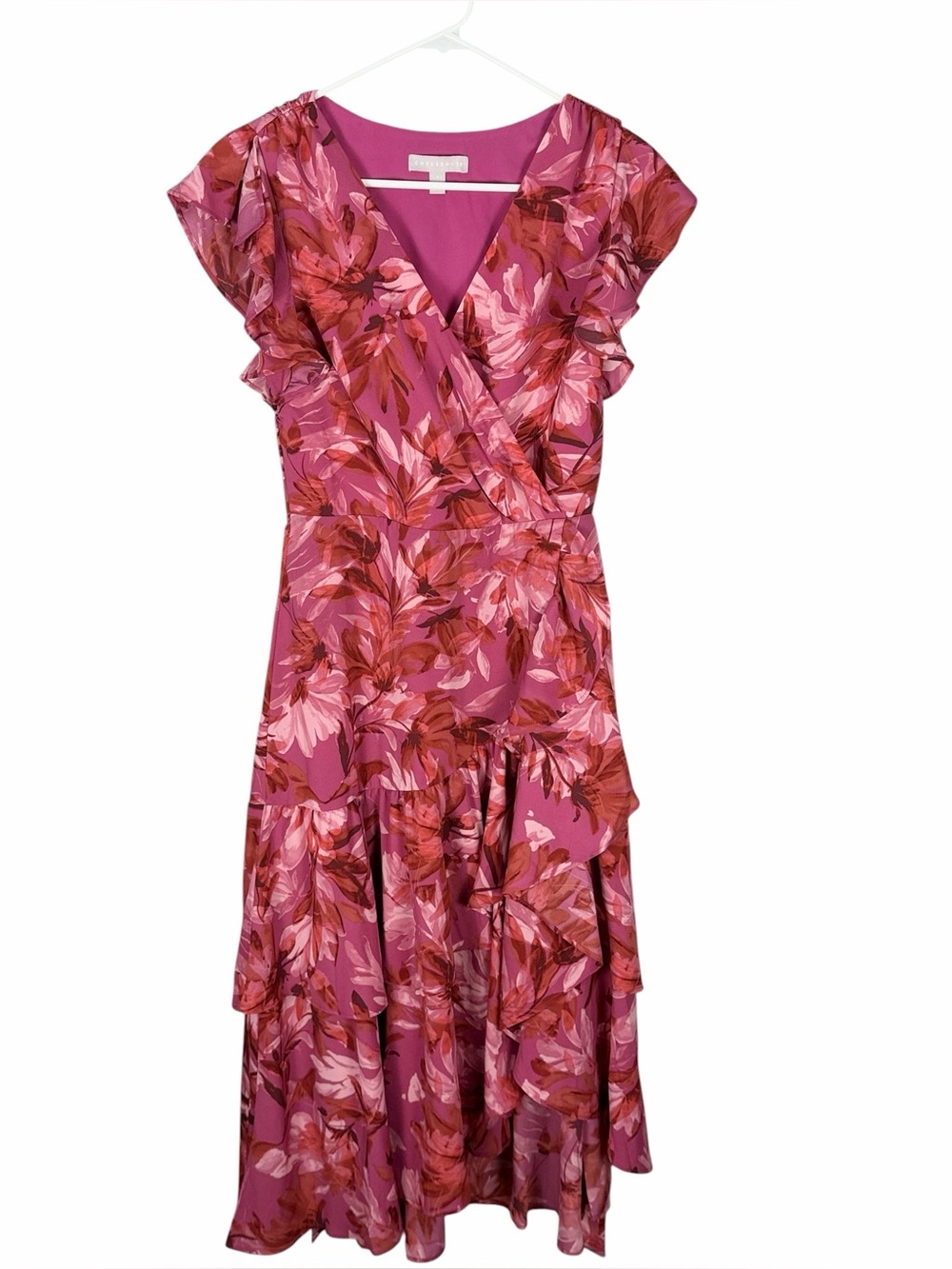 Chelsea28 Pink Floral Maxi Dress with Ruffle Tiers